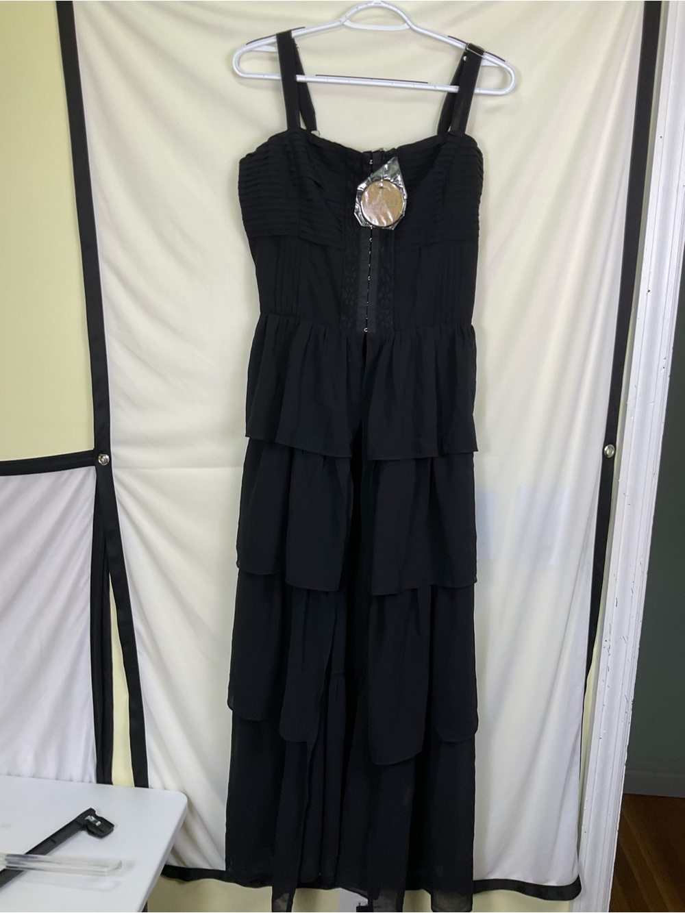 Tea n Cup Black Tiered Maxi Sundress Open to Waist, Tiered Ruffles - Black